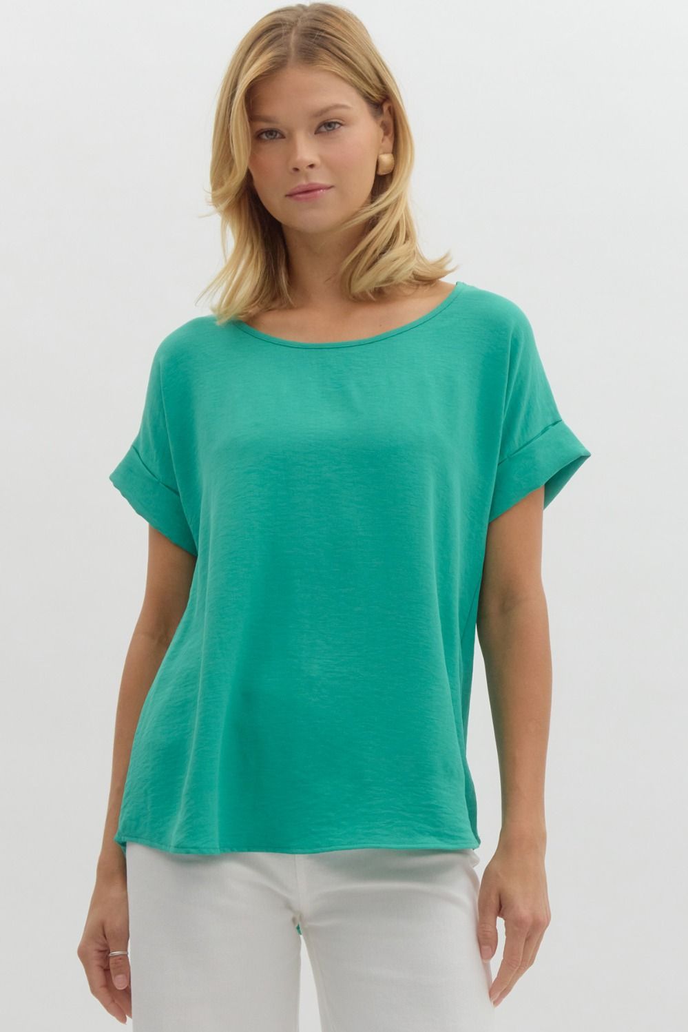 Entro Scoop-neck Turned Up Sleeve Top