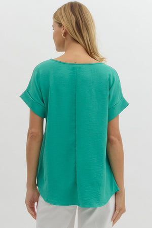 Entro Scoop-neck Turned Up Sleeve Top