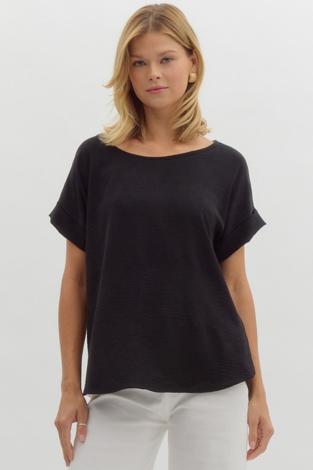 Entro Scoop-neck Turned Up Sleeve Top