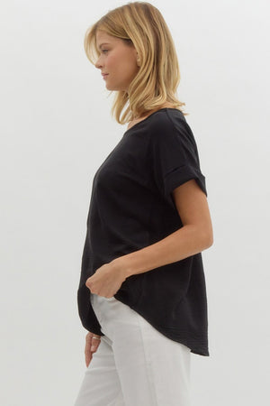 Entro Scoop-neck Turned Up Sleeve Top