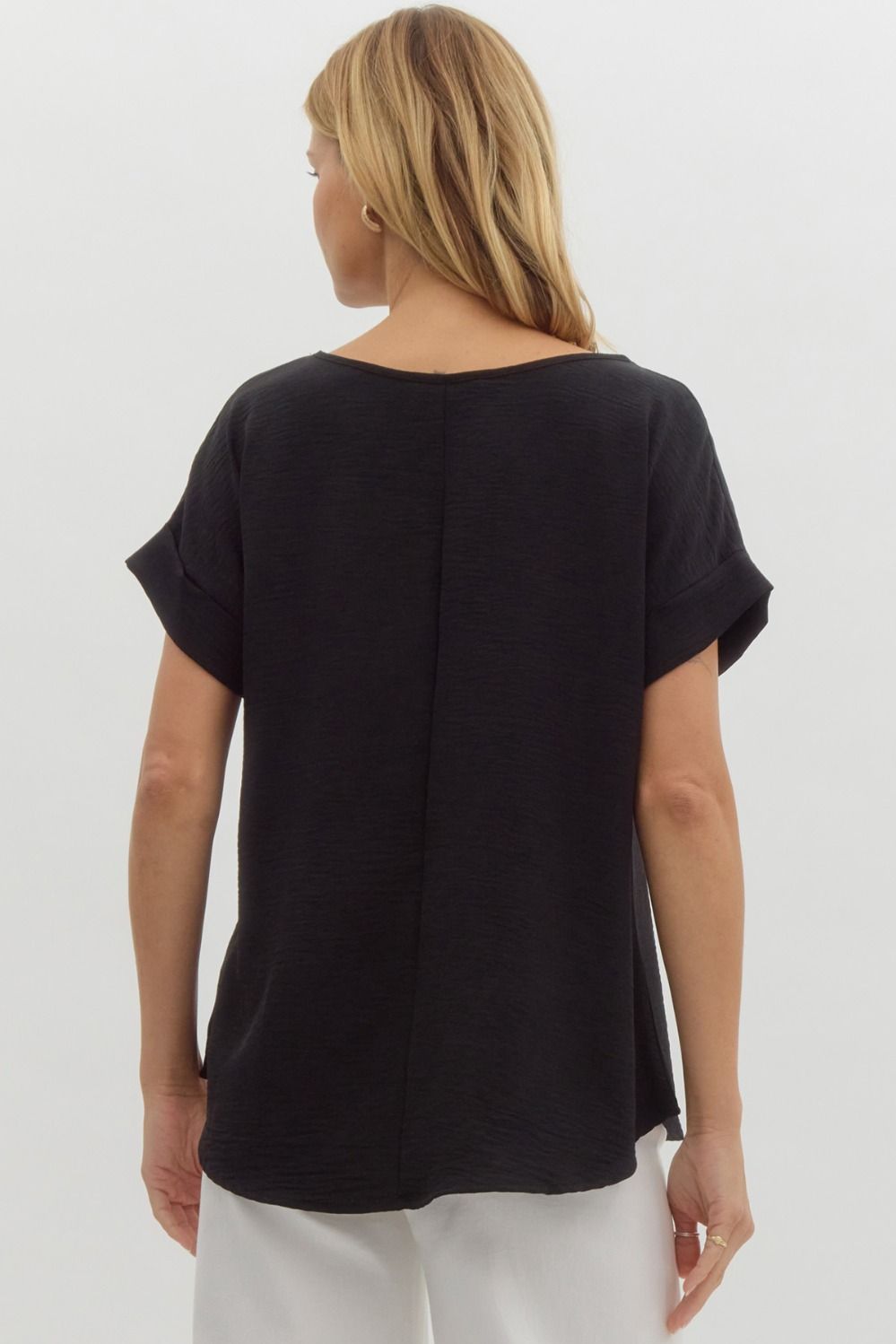 Entro Scoop-neck Turned Up Sleeve Top