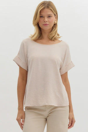 Entro Scoop-neck Turned Up Sleeve Top