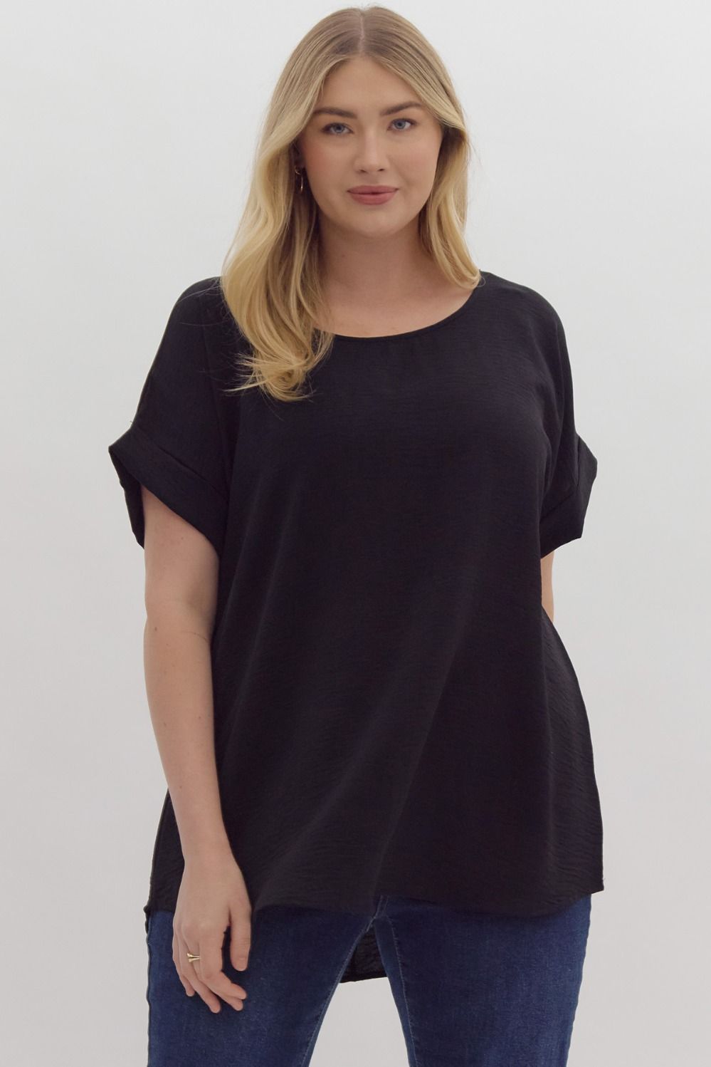 Entro Plus Scoop-neck Turned Up Sleeve Top