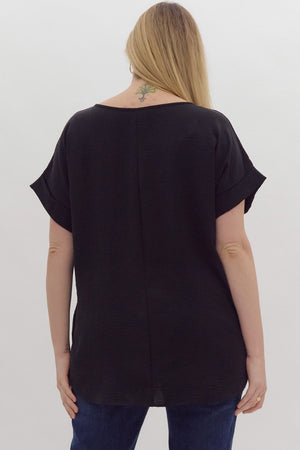 Entro Plus Scoop-neck Turned Up Sleeve Top