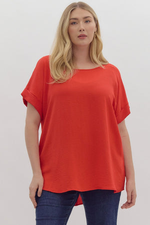 Entro Plus Scoop-neck Turned Up Sleeve Top