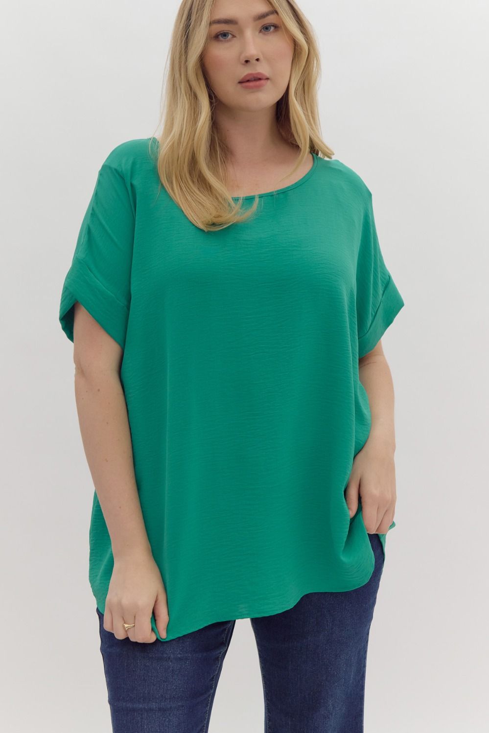 Entro Plus Scoop-neck Turned Up Sleeve Top