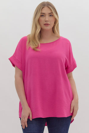 Entro Plus Scoop-neck Turned Up Sleeve Top