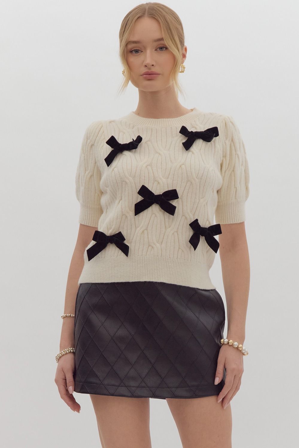 Entro Bow Cable Knit Sweater