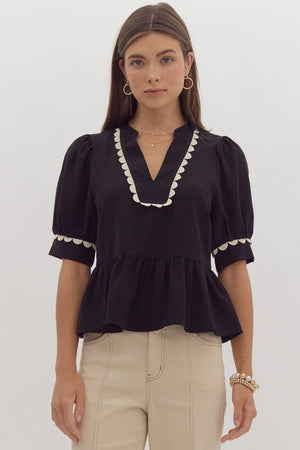 Entro Scalloped Trim Peplum Top