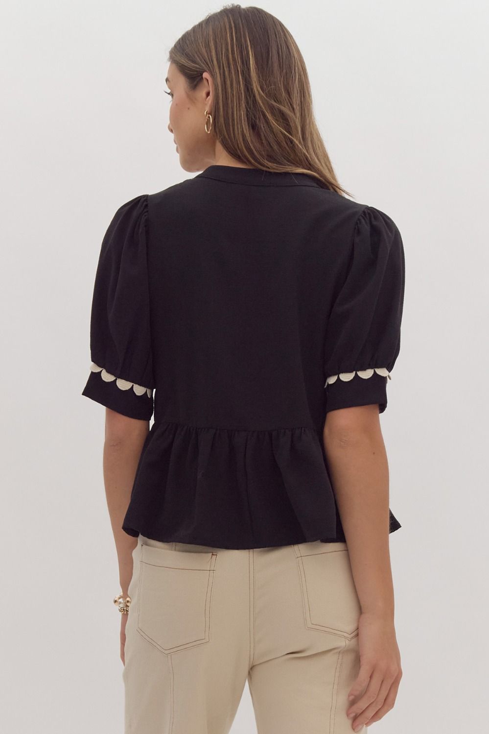 Entro Scalloped Trim Peplum Top