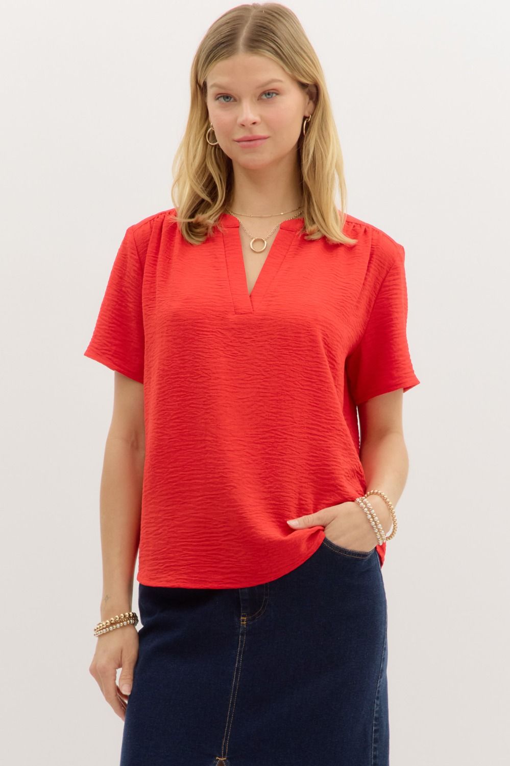 Entro Classic Split V-Neck Top