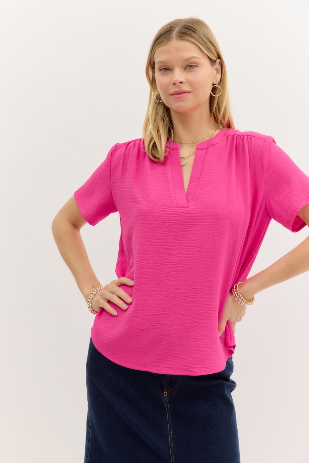 Entro Classic Split V-Neck Top
