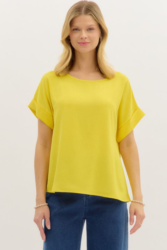 Entro Classic Round Neck Rolled Sleeve Top