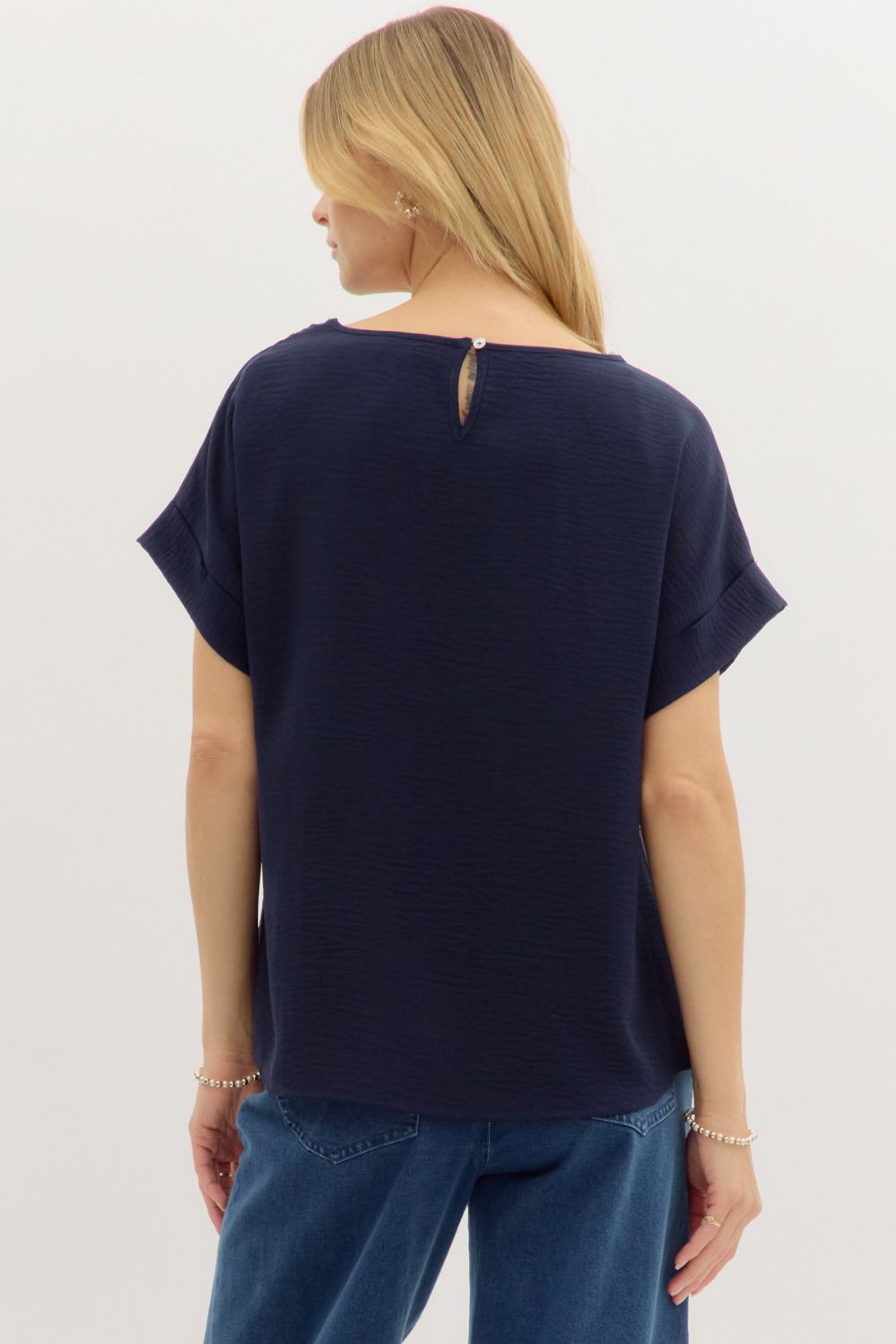Entro Classic Round Neck Rolled Sleeve Top