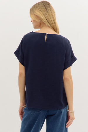 Entro Classic Round Neck Rolled Sleeve Top