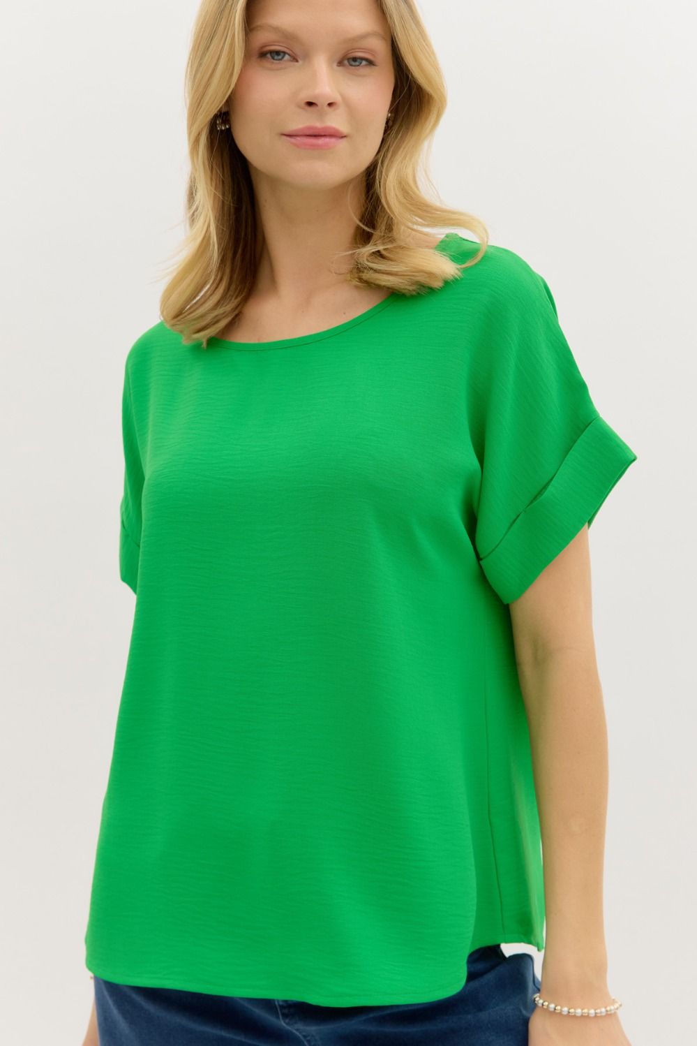 Entro Classic Round Neck Rolled Sleeve Top