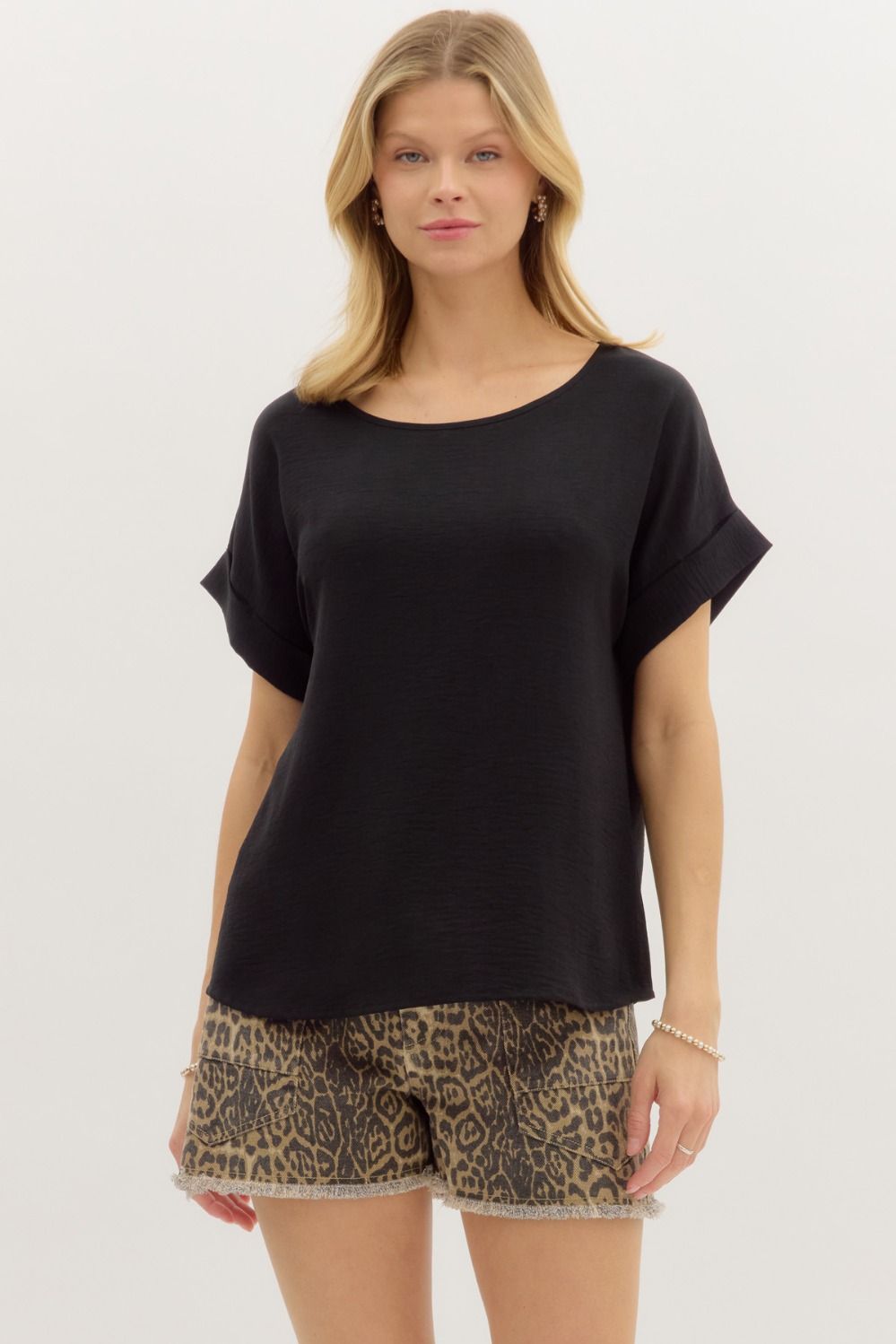 Entro Classic Round Neck Rolled Sleeve Top