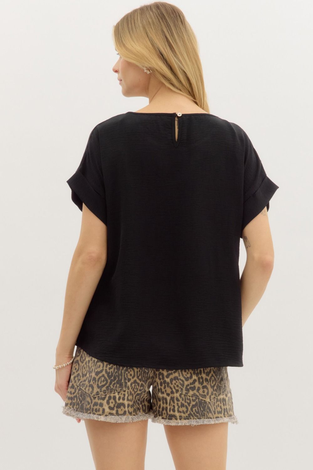 Entro Classic Round Neck Rolled Sleeve Top