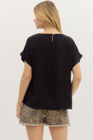 Entro Classic Round Neck Rolled Sleeve Top