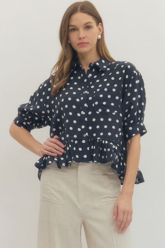 Entro Polka Dot Ruffle Hem Top