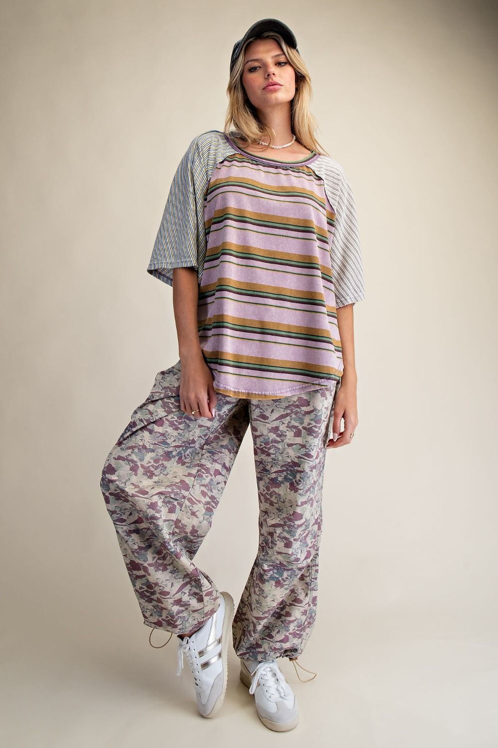 Willow Stripe Mix Washed Loose Fit Short Sleeve Top