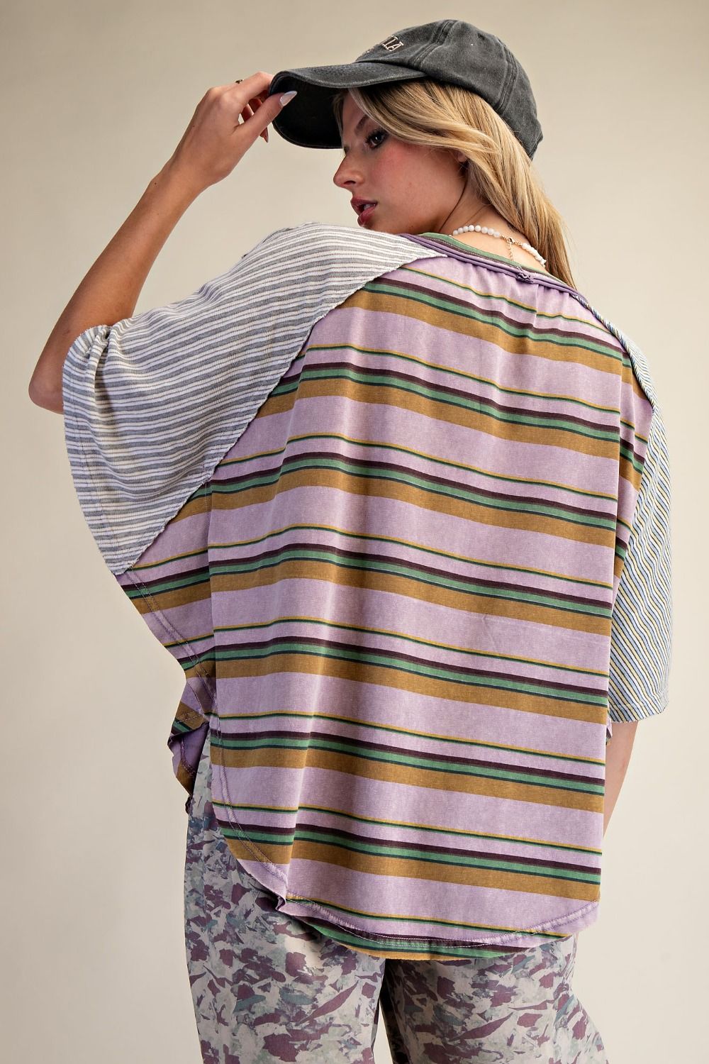 Willow Stripe Mix Washed Loose Fit Short Sleeve Top