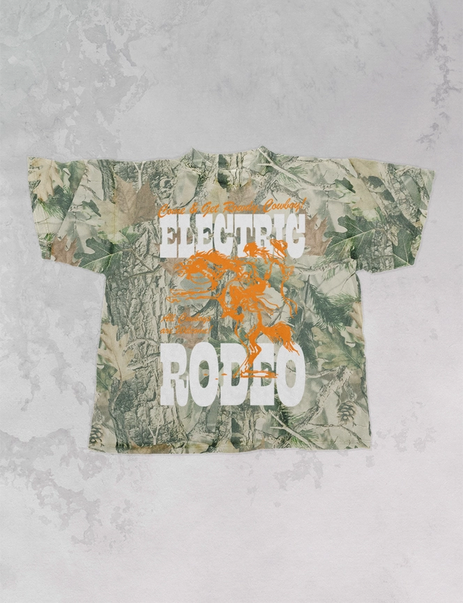 Camo Electric Rodeo, Country Western Oversized Graphic Tee
