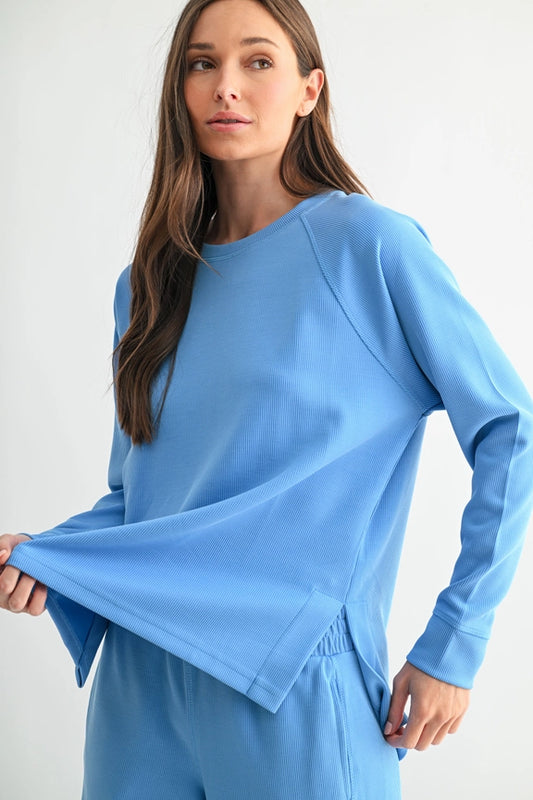 Mono B Luxe Sand Wash Rib Raglan Long Sleeve Top