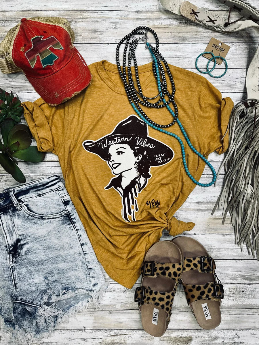 Western Vibes Antique Gold Graphic Tee by Texas True Threads