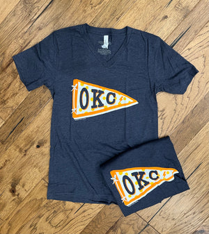 OKC Spirit Pennant Flag Crew Neck Graphic Tee by Calamity Jane's Apparel