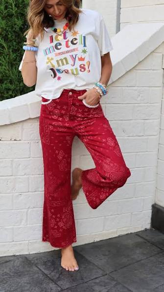 Red Bandana Frey Hem Denim