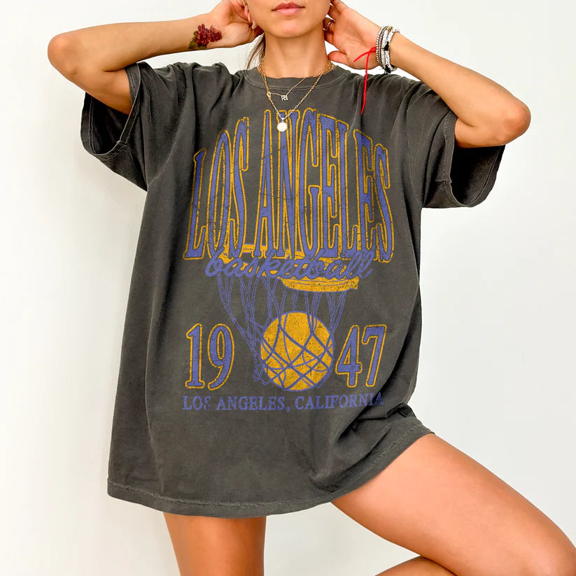 90's Vintage Los Angeles Basketball Oversized Graphic Tee