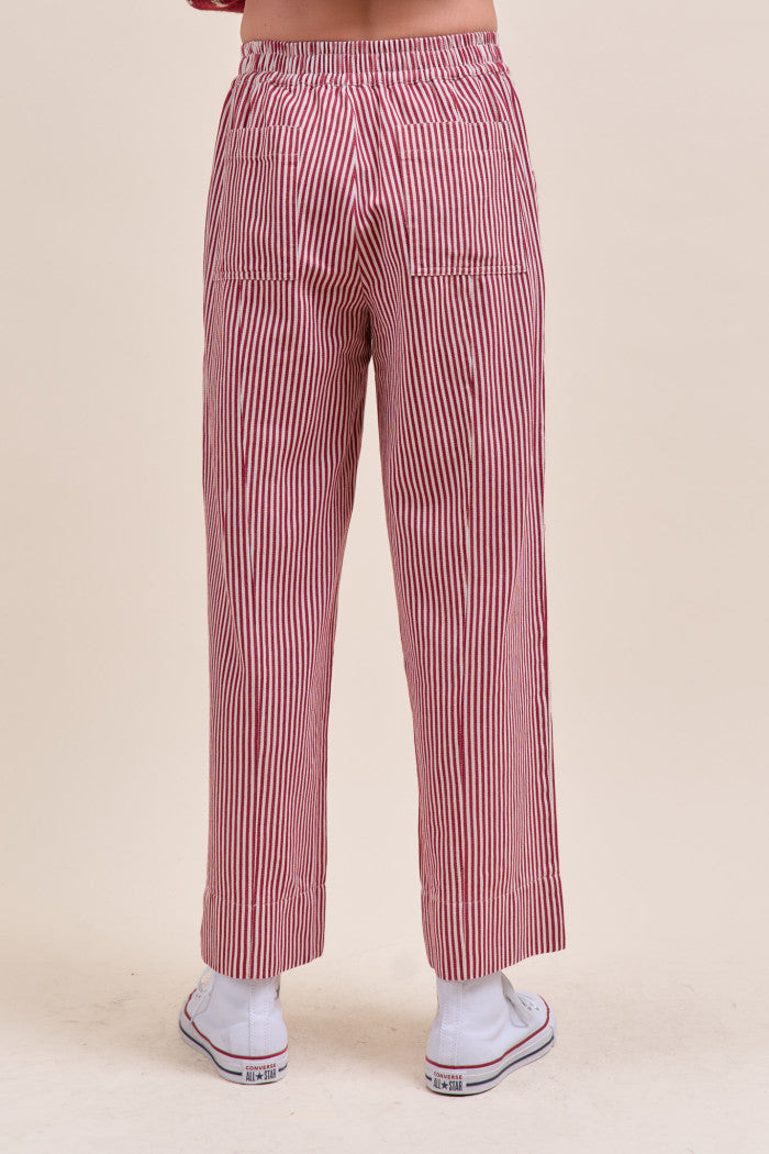 Dark Red Striped Wide Leg Pants