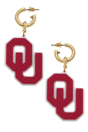 Oklahoma Sooners Resin Logo Drop Hoop Earring in Crimson