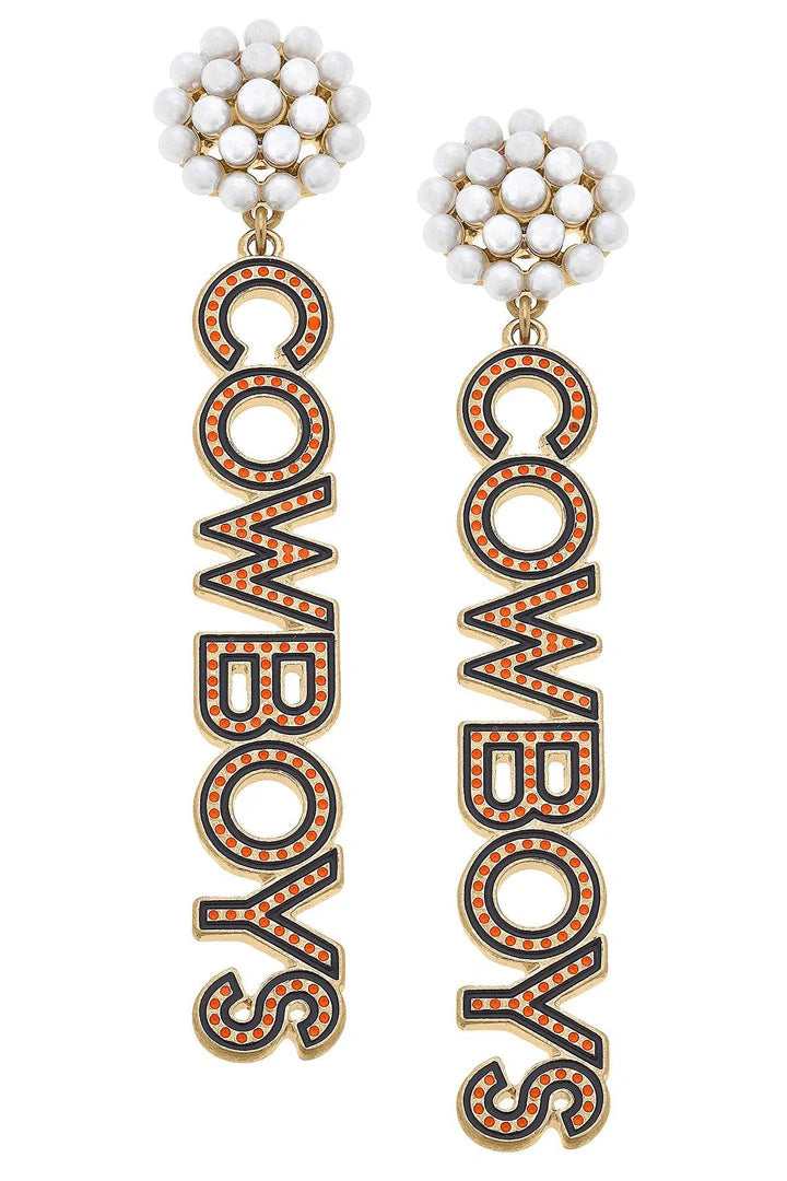 Oklahoma State Cowboys Pearl Cluster Dotted Enamel Drop Earrings by Canvas Style