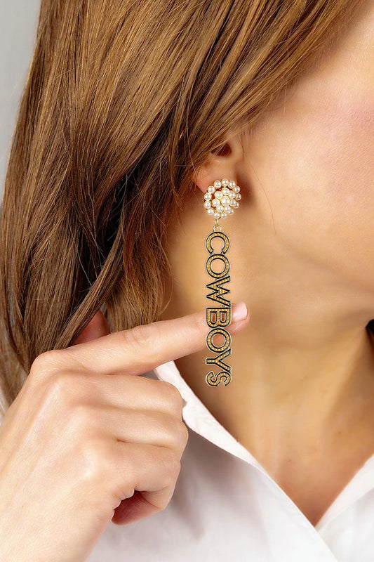 Oklahoma State Cowboys Pearl Cluster Dotted Enamel Drop Earrings by Canvas Style