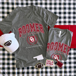 CJ Boomer Sooner Polkadot Vintage Collegiate V-Neck Graphic Tee