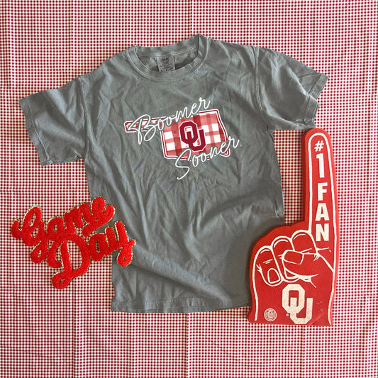 CJ Boomer Sooner Watercolor Plaid State Graphic Tee