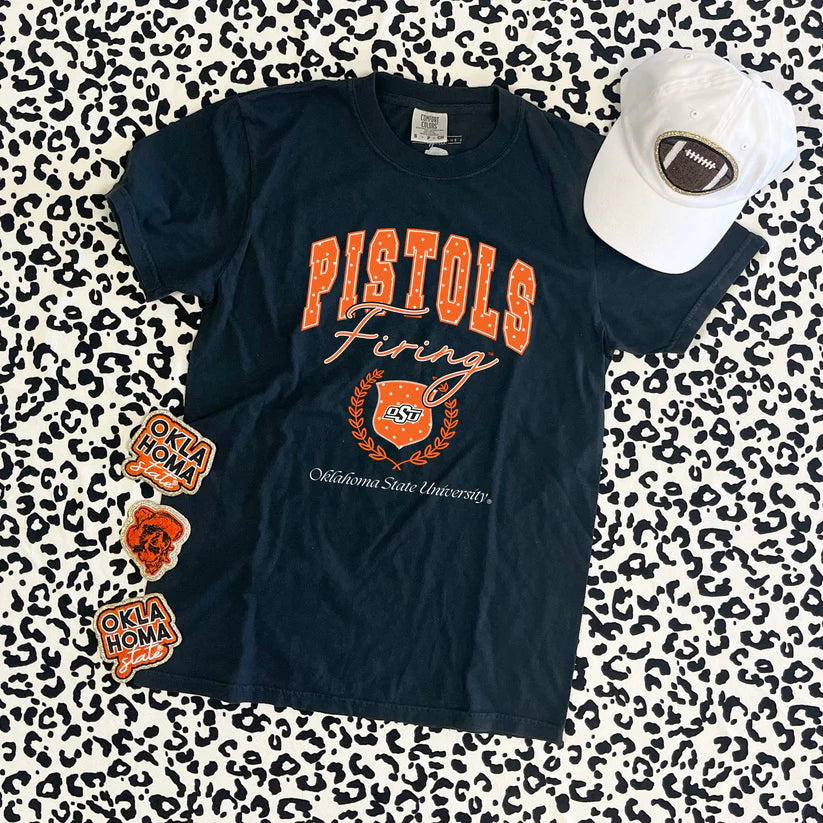 Pistols Firing Polkadot Vintage Collegiate Graphic Tee by Calamity Jane's Apparel