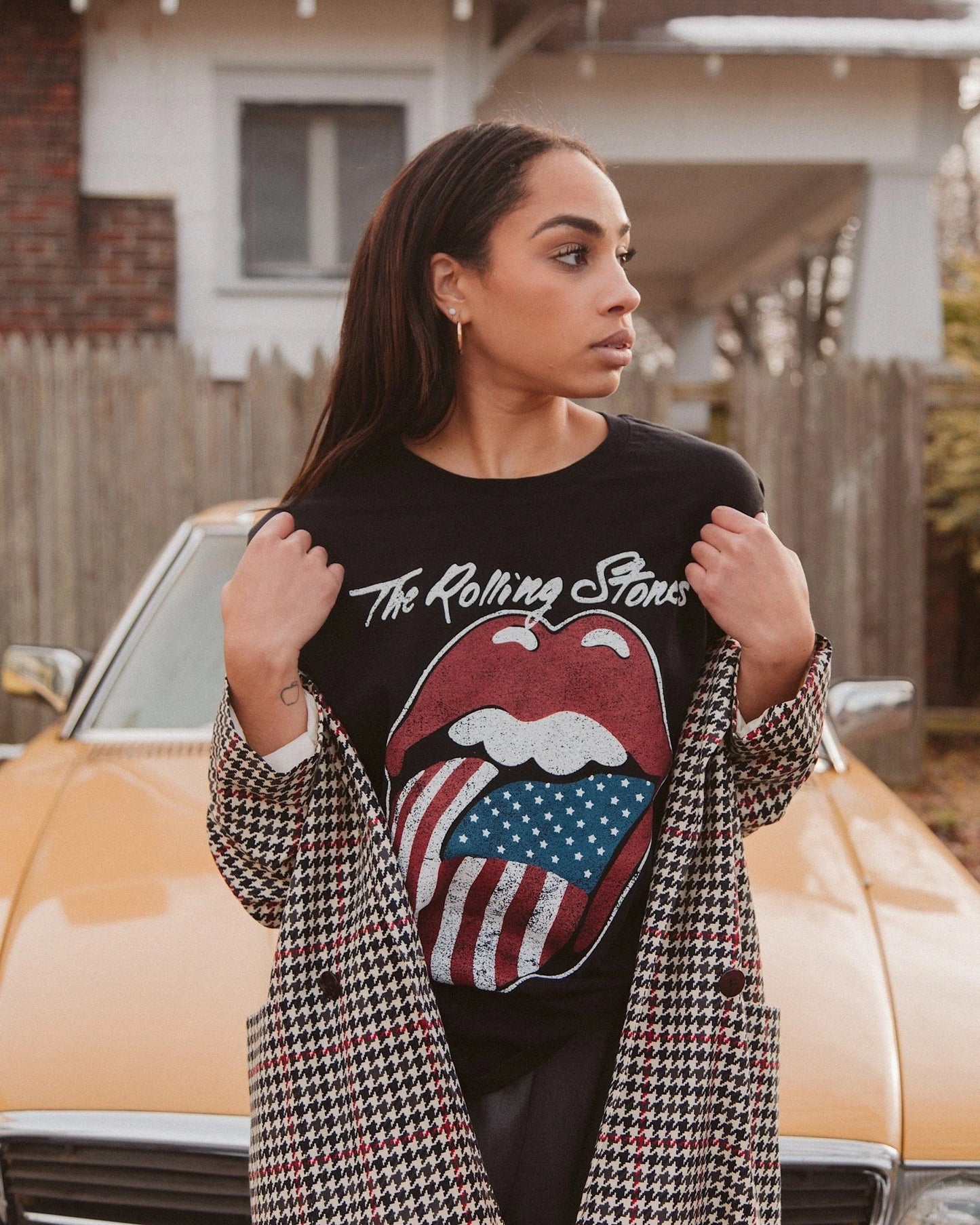 Rolling Stones USA Flag Lick Black Graphic Tee