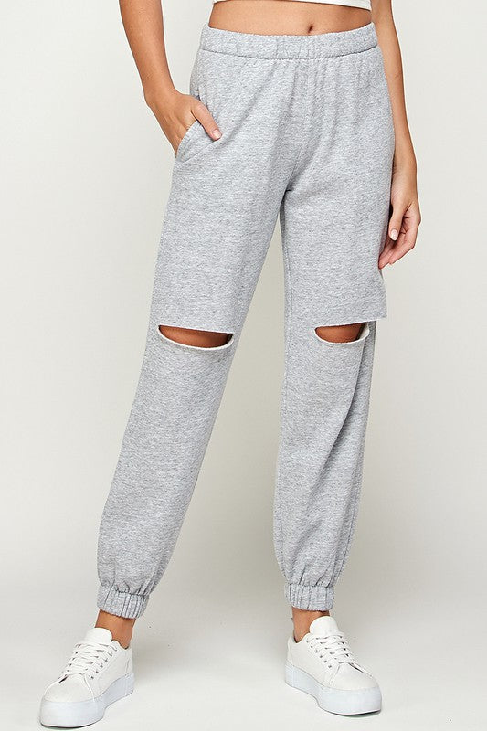 Fleece Slit Knee Jogger
