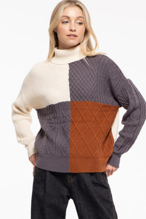 Blu Pepper Colorblock Cable Knit Sweater