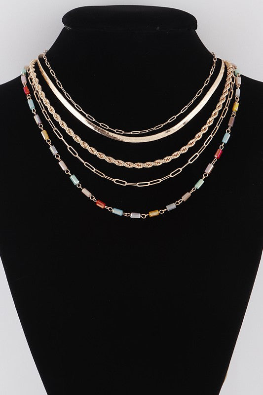 Mixed Chain Glass Bead Layered Necklace