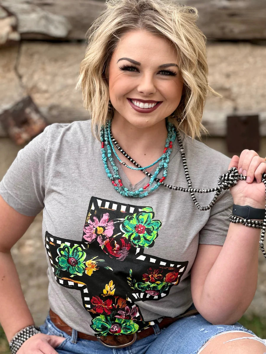 Callie Ann Black Floral Cross Graphic Tee by Texas True Threads