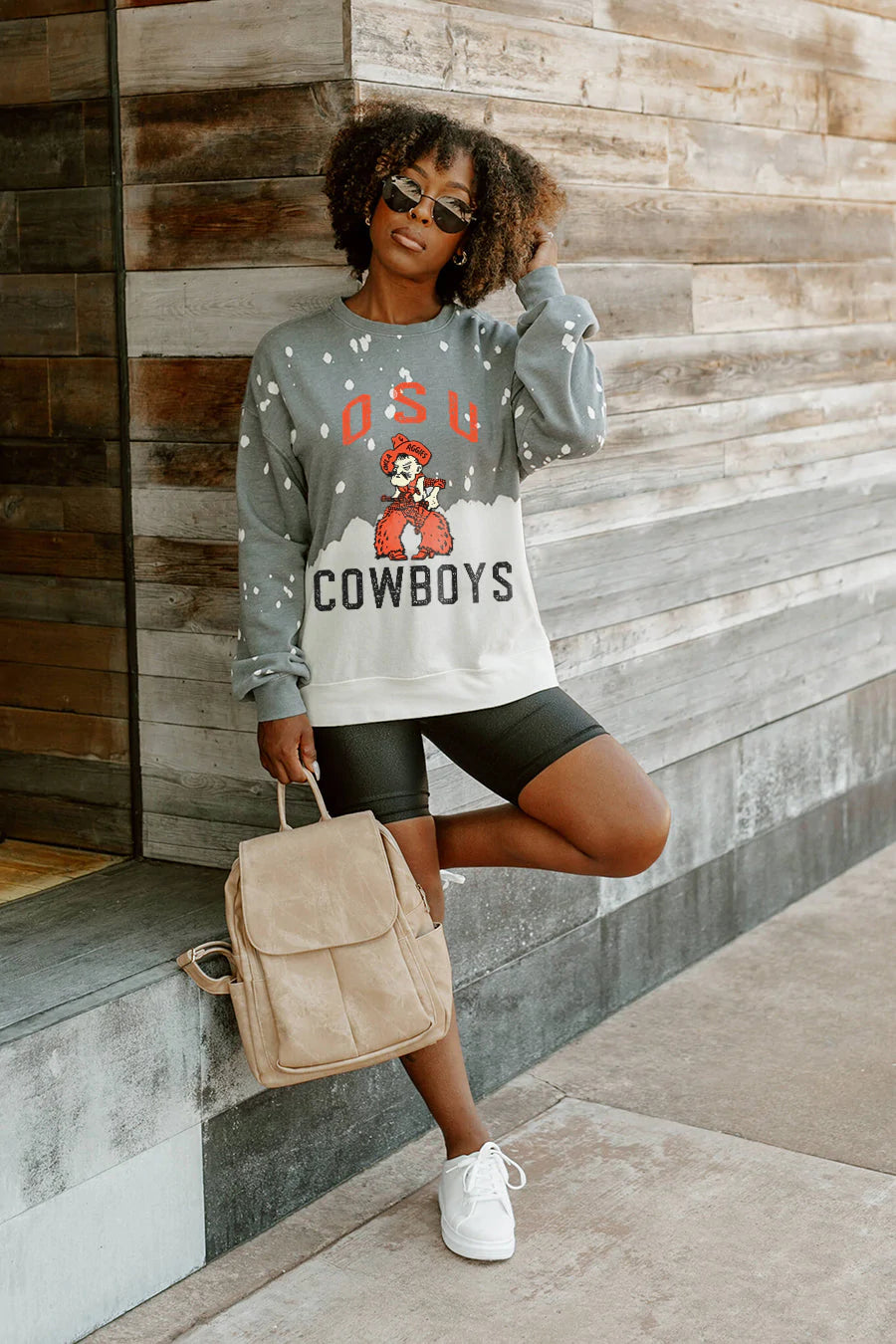 Gameday Couture Oklahoma State Cowboys Upcycle and Vintage Wash Crewneck Pullover