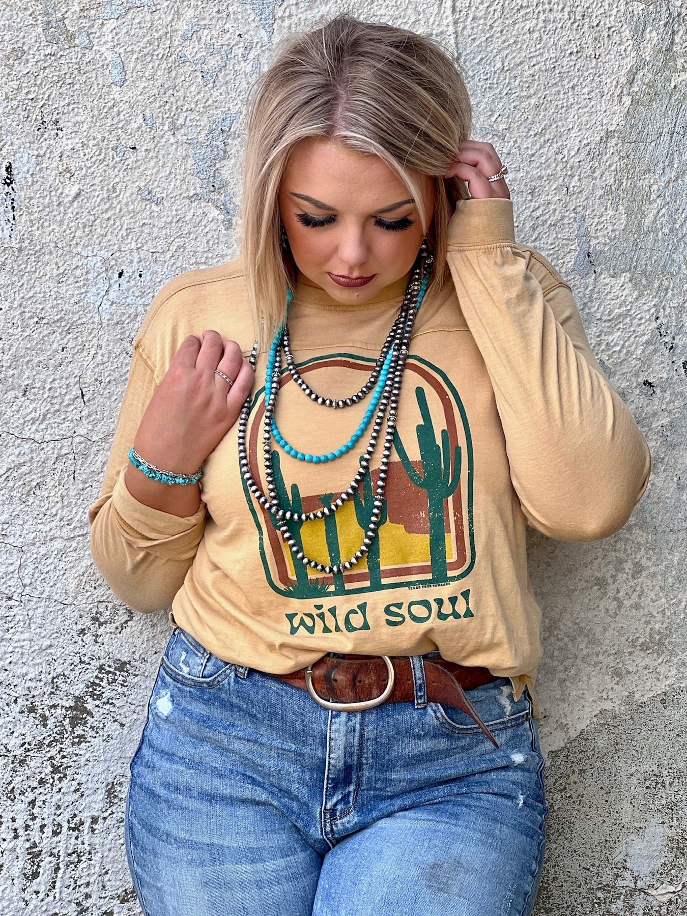 Wild Soul Long Sleeve Mustard Graphic Tee by Texas True Threads
