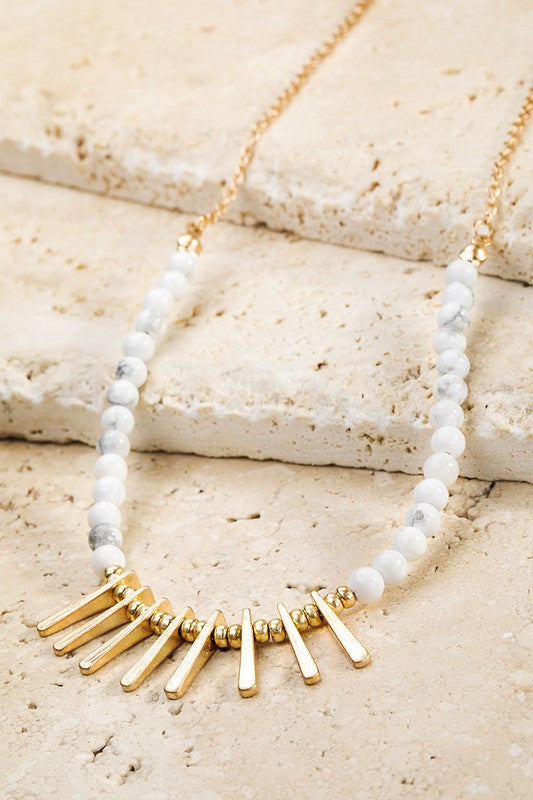 Natural Stone With Metal Fringe Necklace