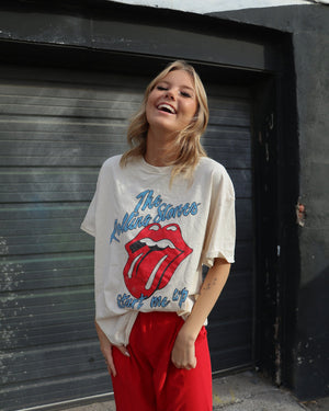 LivyLu Rolling Stones Start Me Up Off White Thrifted Distressed Graphic Tee