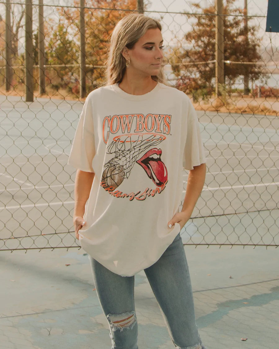 LivyLu Rolling Stones Cowboys Basketball Net Off White Thrifted Tee