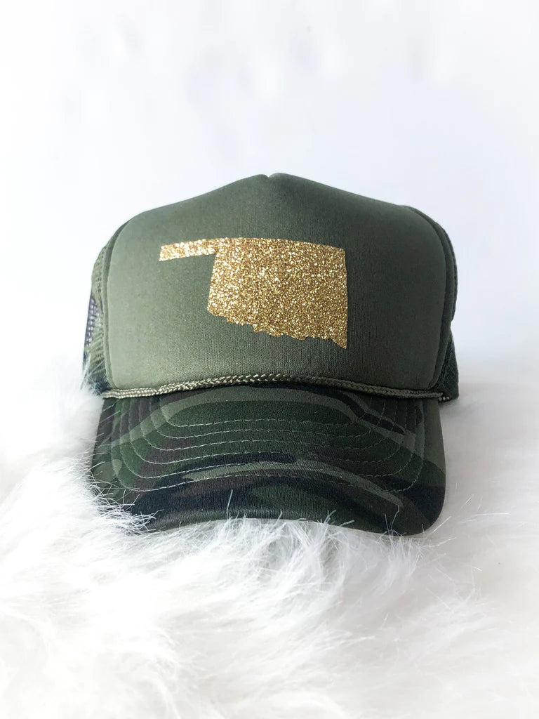 Calamity Jane's Apparel Camo Gold Glitter State Pride Hat